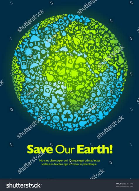 Save Our Earth Blue Green Poster Stock Vector 69707842