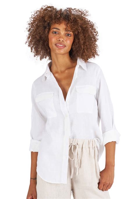 Lete Linen White Relaxed Linen Shirt With Pockets Camixa