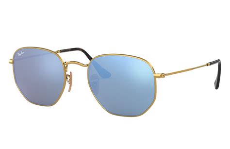 Hexagonal Flat Lenses Sunglasses In Gold And Light Blue Rb3548n Ray