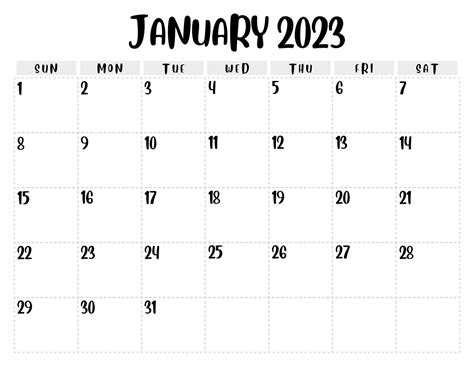 January 2023 Calendar Digital Download Printable Calendar Etsy