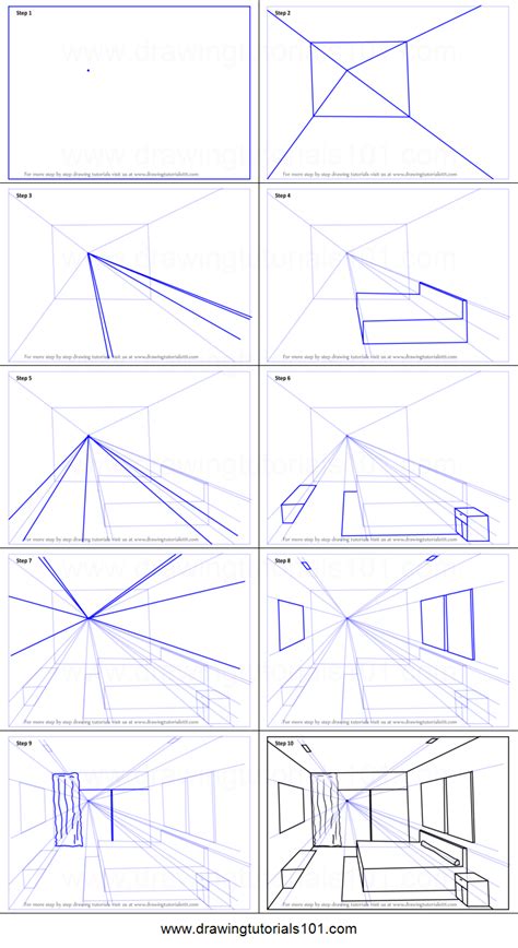 How To Draw One Point Perspective Bedroom Printable Step By Step