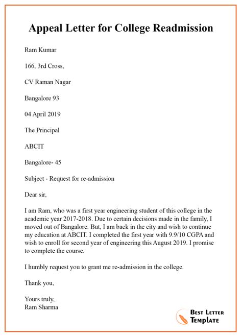 Appeal letter writing for college & university: 10+ Appeal Letter for College Template - Format Sample ...
