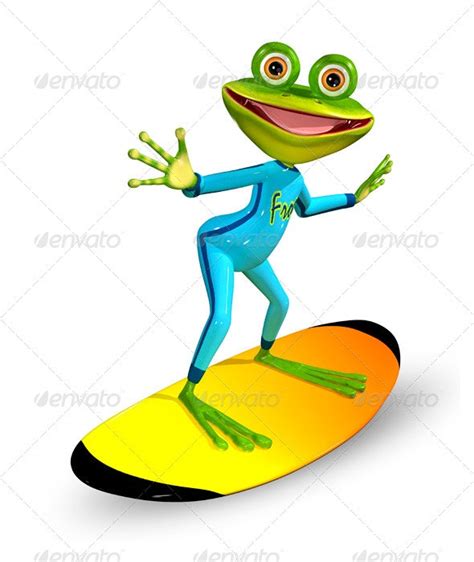 Green Frog On A Surfboard By Brux Graphicriver