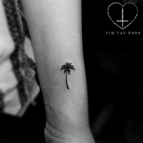 Tiny Custom Palm Tree Mini Blackwork Tattoo By Tim Van Horn Los Angeles