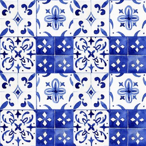 Premium Photo Portuguese Azulejo Tiles Watercolor Seamless Pattern