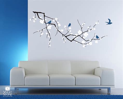 Arbre Branche Cherry Blossom Wall Decal Avec Oiseaux Sticker Vinyle