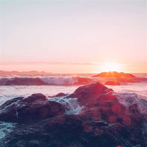 Sea Ocean Nature Sunset Rock Wave Blue Red Ipad Air Wallpapers Free