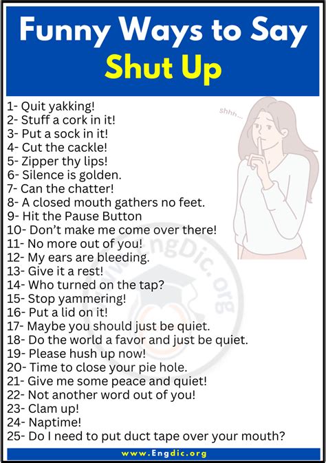 50 Funny Ways To Say Shut Up Engdic