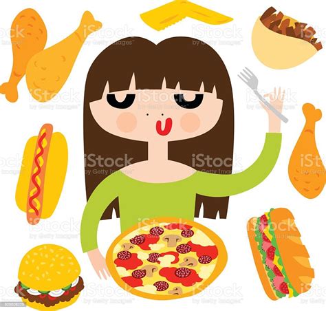 Pretty Girl With Fast Food Stock Illustration Download Image Now Istock