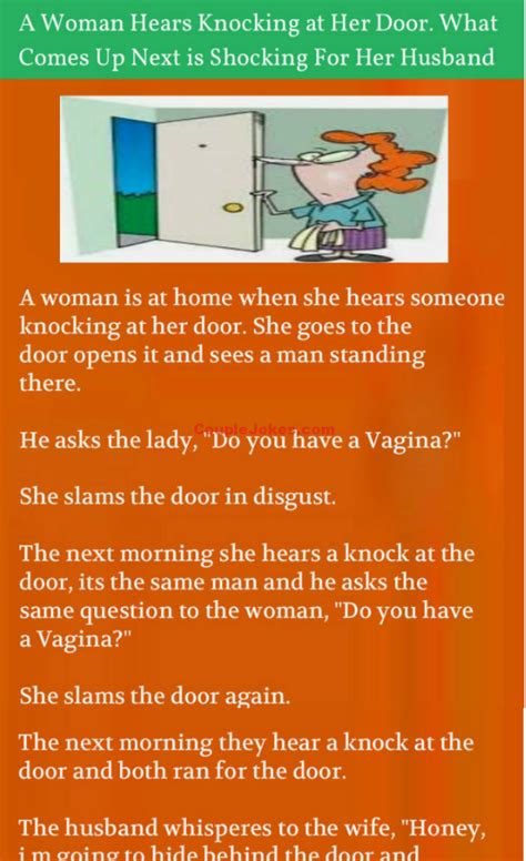 Woman heard knock on the Door | Wife jokes, Reading humor, Couples jokes