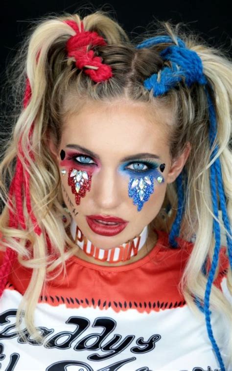 Harley Quinn Face Jewels Superheroes Dc Makeup Hollywood Uk