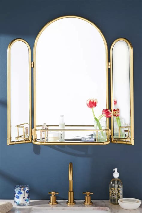 Vintage Bathroom Mirror With Arched Tops And Gold Frames Storage Shelf Unique Bath Organization