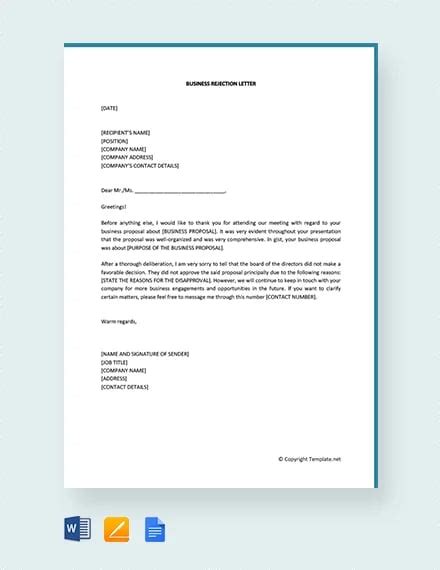 12 Business Rejection Letters Free Sample Example Format Download