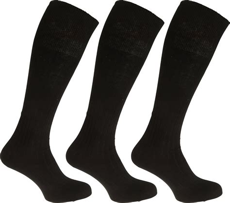 Mens 100 Cotton Ribbed Knee High Socks Pack Of 3 Us 7 12 Black