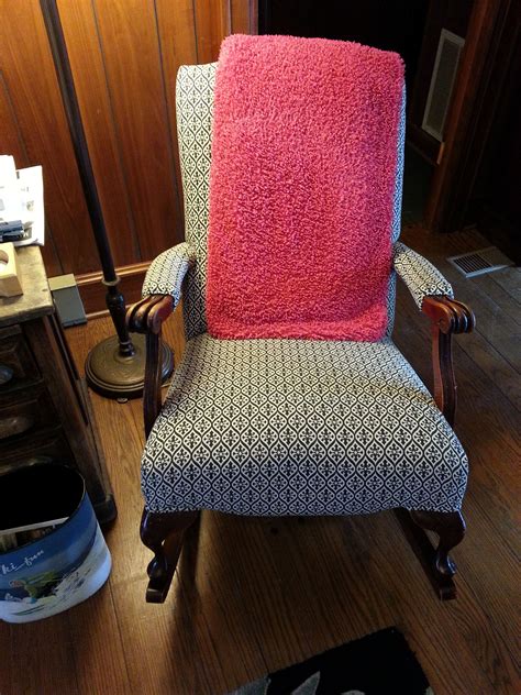 Similar to the one i just bought at thrift store. Reupholster Rocking Chair with Green Fabric | Chair ...