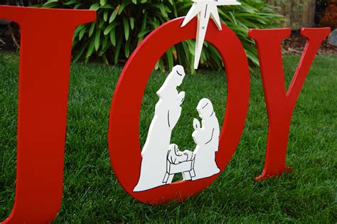 Joy Nativity Outdoor Holiday Christmas Yard Art Sign Etsy