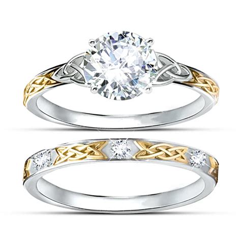 Centre 1ct Simulated Diamond Wedding Set Two Tone Gold Plated