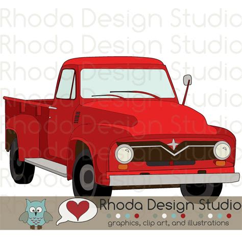 Red Route 66 Vintage Pickup Truck Stamp By Rhodadesignstudio