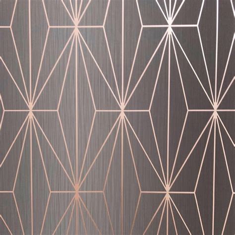 Kayla Metallic Geometric Wallpaper Rose Gold Charcoal Muriva 703015