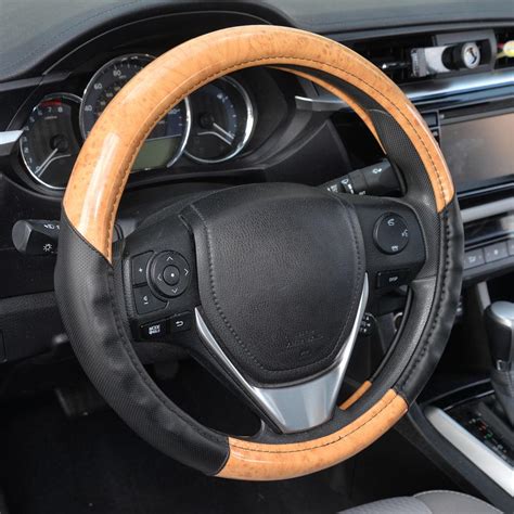 Acdelco Car Steering Wheel Cover Two Tone Synthetic Leather Black