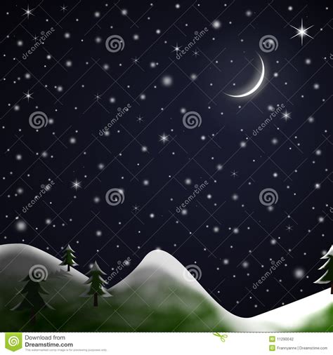 Christmas Scene Starry Snowy Night Stock Photography