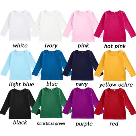 Children Clothes Blanks Tshirts Long Sleeve Plain Multi Color Tops
