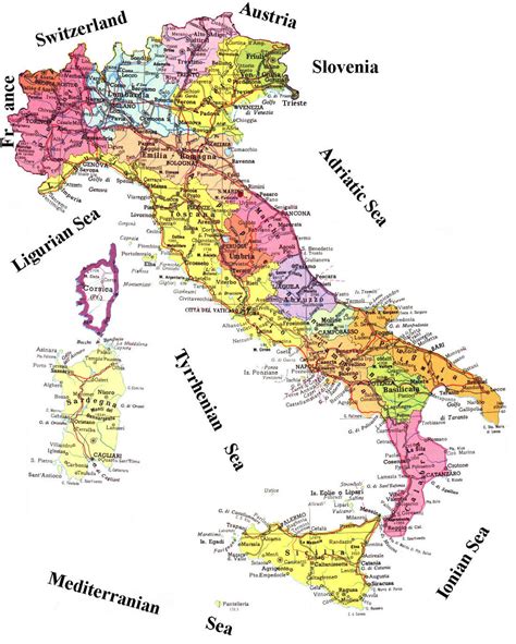 Administrative And Road Map Of Italy Italy Administrative And Road Map Vidiani Maps Of