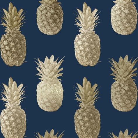 Calypso Pineapples Motif Wallpaper Navy Gold Wallpaper