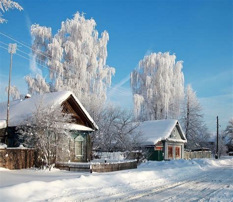 Winter In A Russian Village Snow Blue Sky Beautiful Pic Pics