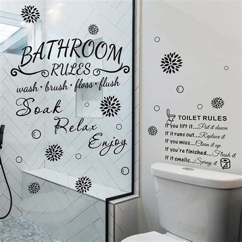 Taian 2 Pieces Bathroom Wall Decals Sticker Soak Relax Enjoy Bathroom Rules Wall Sticker Vinyl