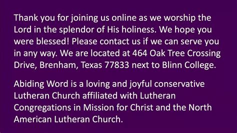 Abiding Word Lutheran Church Youtube