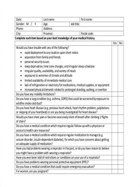 Free 8health Questionnaire Forms In Pdf Ms Word