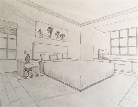2 Point Perspective Bedroom Sketch