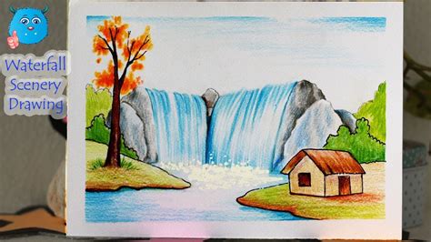 How To Draw Natural Scenery Of Waterfall Drawing With Colour Pencil For