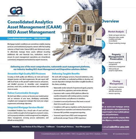 Since its inception in 1992 in dallas, texas, bankers asset management prides itself on offering a full range of quality asset management services which include nationwide. REO Asset Management | Consolidated Analytics