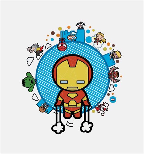 Kawaii Iron Man With Marvel Heroes On Globe Png Free Download Files