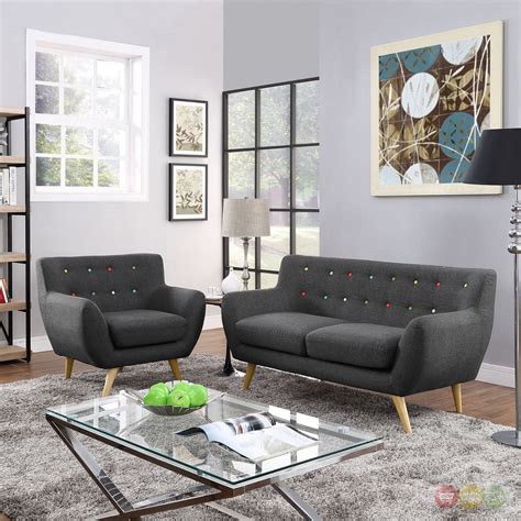 Remark Modern 2pc Button Tufted Upholstered Living Room