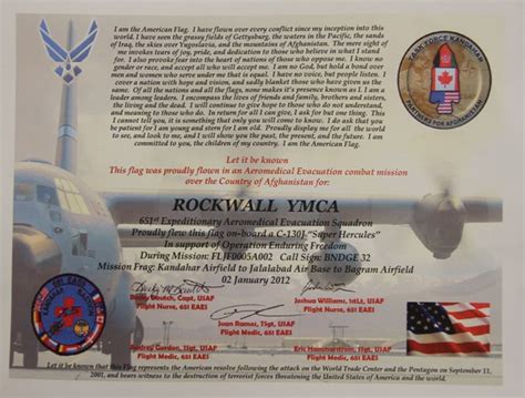 Flag flown over afghanistan certificate : November is Military Family Month at the Rockwall Y | Blue Ribbon News