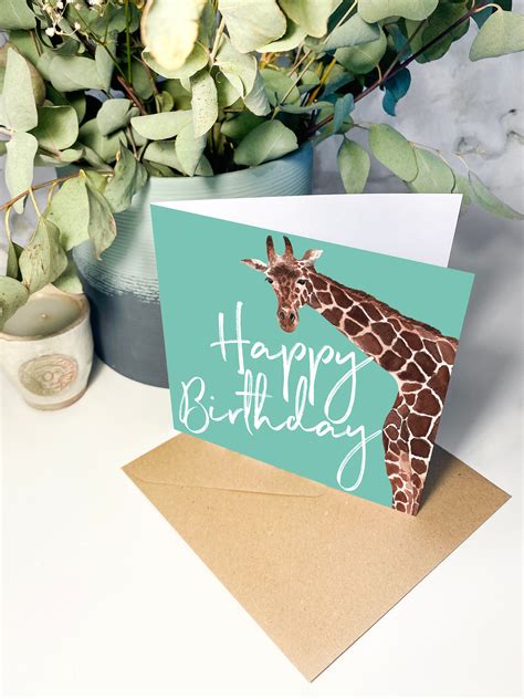 Giraffe Happy Birthday Card Greetings Card Wildlife Etsy