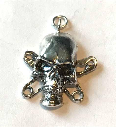 Safety Pin Skull Crossbones Pendant Sterling Silver Mini Gothic Cute