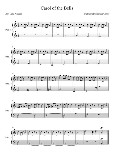 Carol Of The Bells Easy Piano Sheet Music For Piano Download Free In