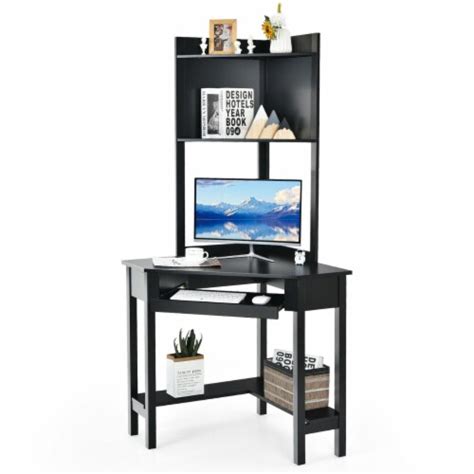 Corner Computer Desk Triangle Study Desk W Hutch And Keyboard Tray Black