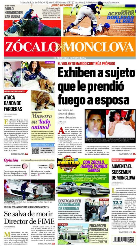 Periódico Zócalo Monclova México Periódicos De México Edición De