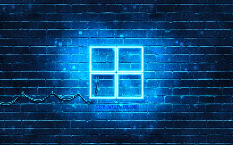 Download Wallpapers Microsoft Blue Logo 4k Blue Brickwall Microsoft