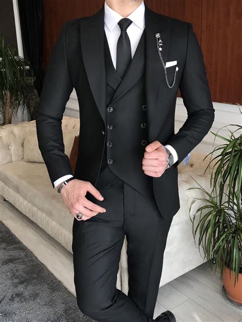Black Slim Fit Italian Designed Suit For Men By GentWith Com