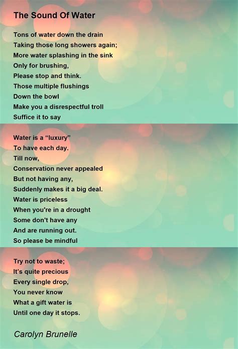 The Sound Of Water Poem By Carolyn Brunelle Poem Hunter