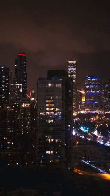 Arranha Céus Cidade Noturna Edifícios Luzes Papel De Parede Hd