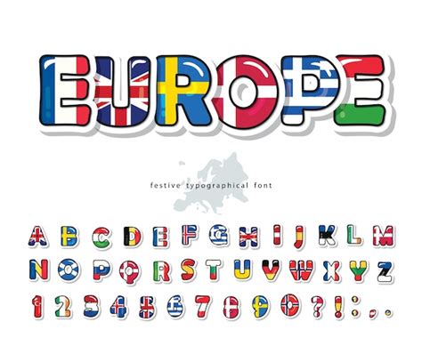 Premium Vector European Countries Flag Cartoon Font Creative