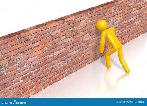 Yellow Cartoon Character Banging Head Against The Wall 3d Illustration