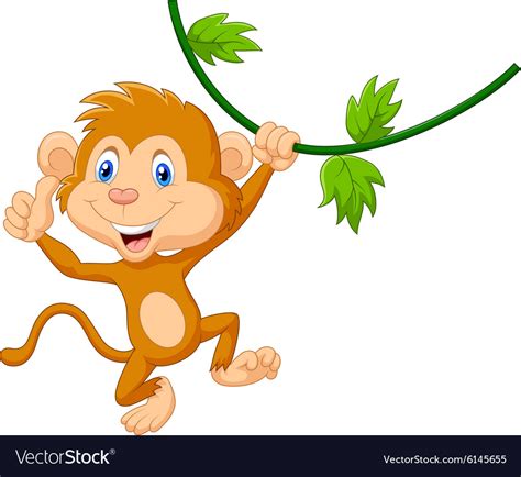 Cute Monkey Hanging Giving Thumb Up Royalty Free Vector